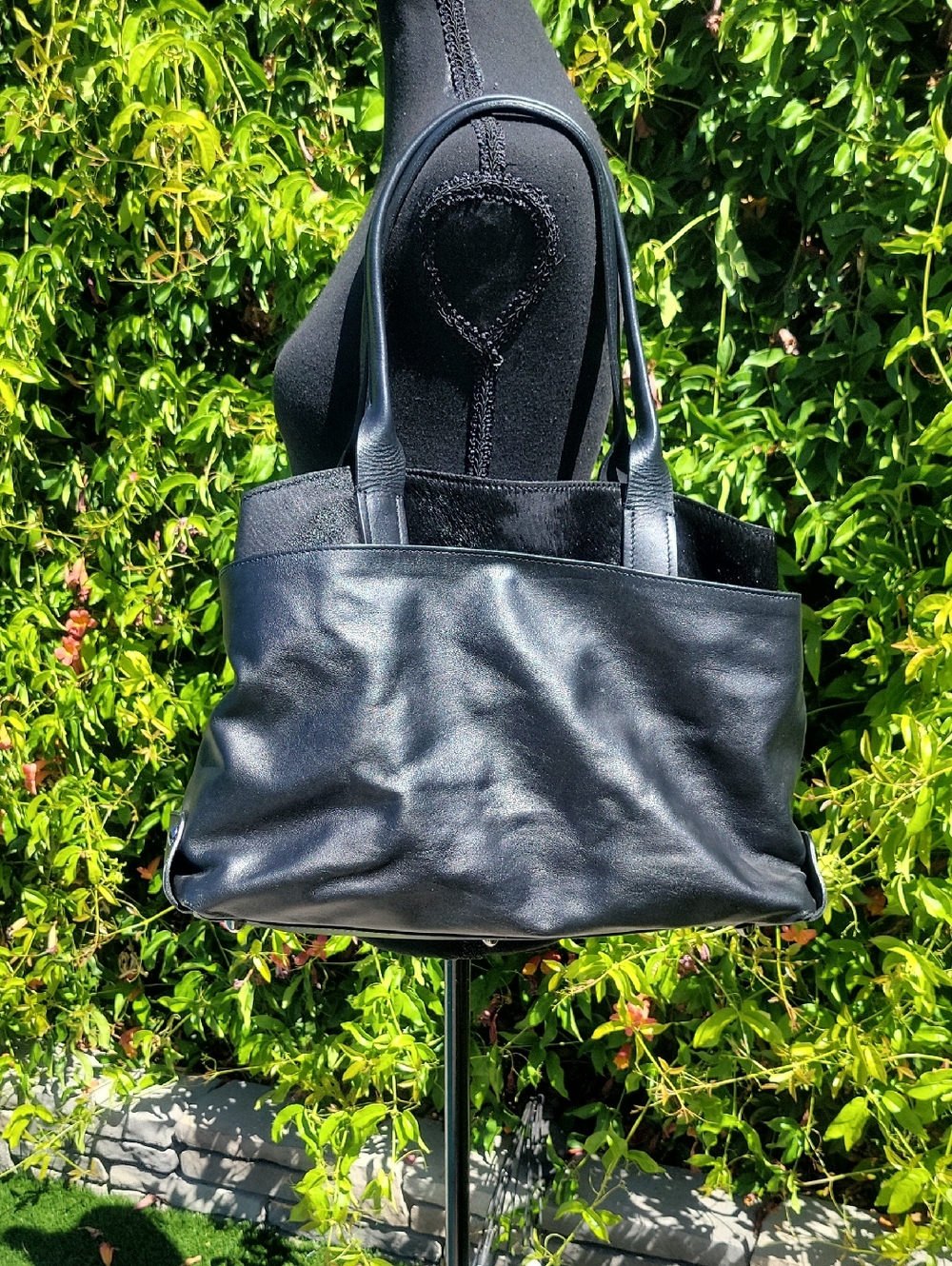 Classic Black Leather Large Tote Bag  Purse by A.Bellucci